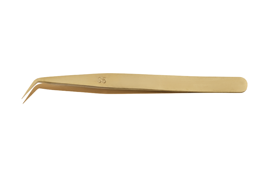 Bent tweezers with fine tips in brass Horotec MSA12.303-S5C