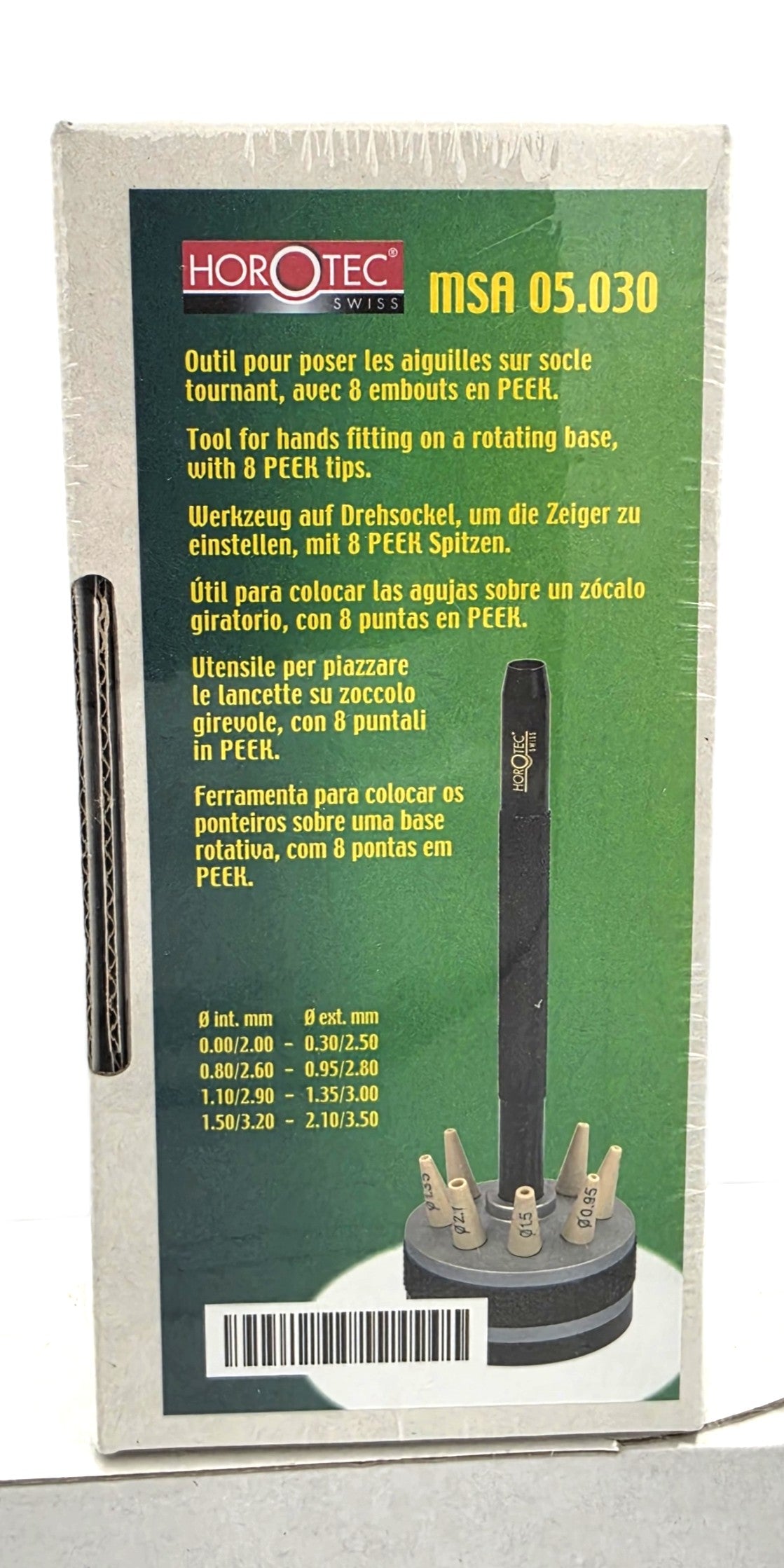 Osoitinpainin työkalu pyörivällä alustalla, PEEK kärjet 8kpl Horotec MSA05.030
