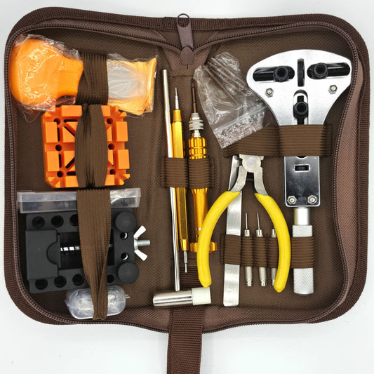 Watch repair tool kit, brown case