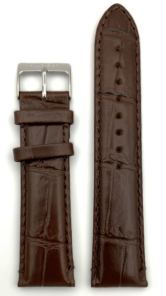 Nahkaranneke ruskea 22mm krokokuvioitu 1710286