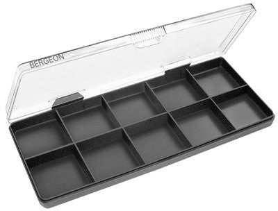 Plastic storage box with hinged lid, 10 compartments Bergeon 6088-F